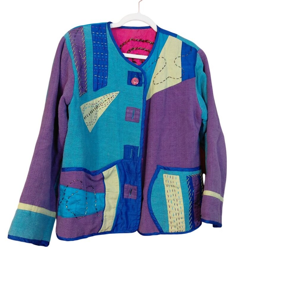 Patchwork Jacket Reversible Blue Green Pink Purpl… - image 1